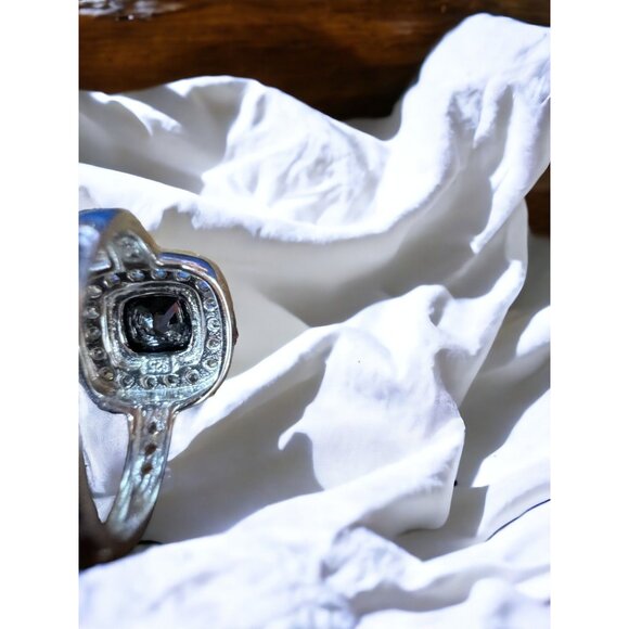 Classic Ring Square Cut Black Obsidian Colored CZ Sterling Silver Size 7 - Picture 12 of 16